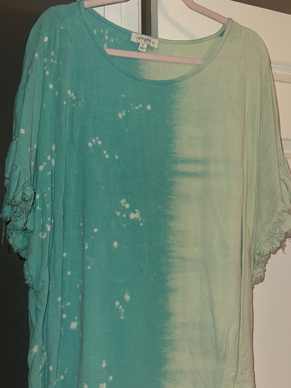 Umgee Teal to Mint Ombre Tie-Dye Short Sleeve Tunic